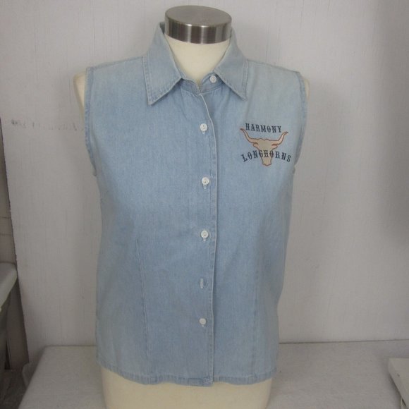 Ultra Club vintage Womens button up sleeveless tank denim embroidered Western - Picture 3 of 8
